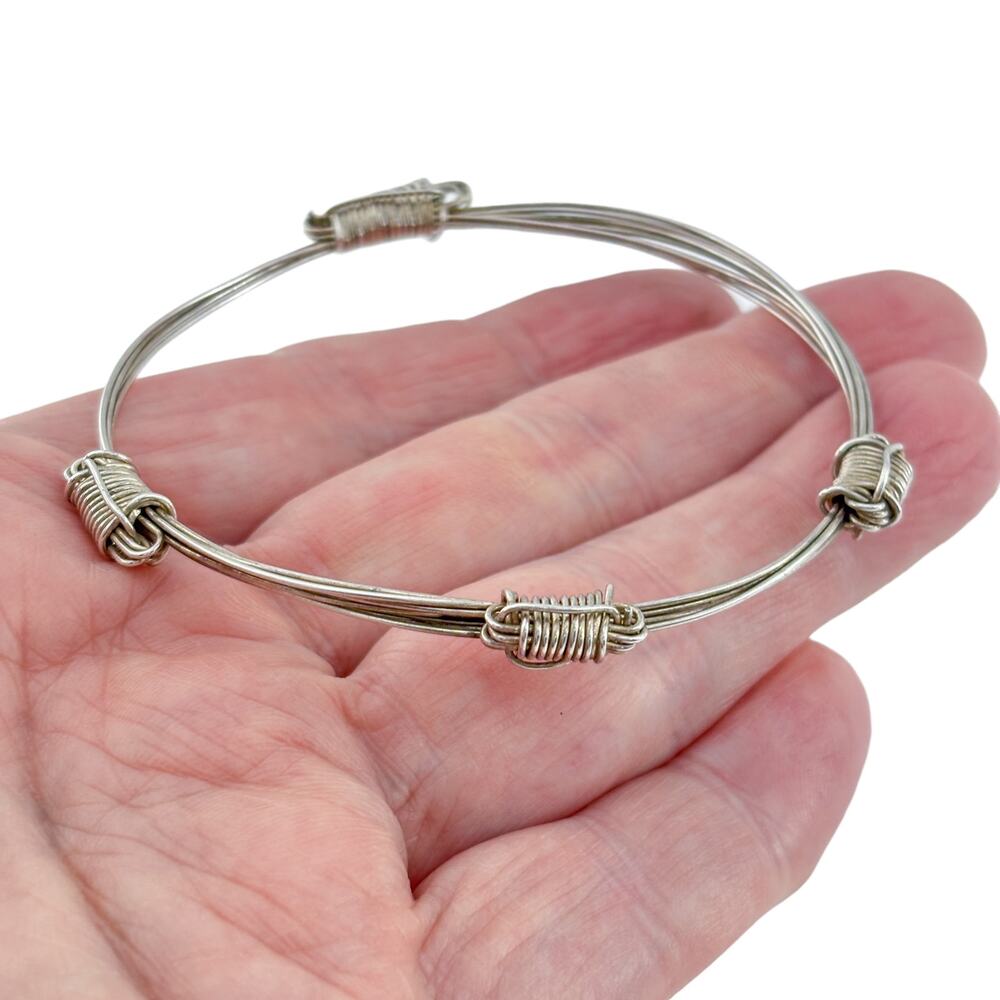 Vintage Sterling Silver 925 Multi Wire Coiled Bangle Bracelet 8"